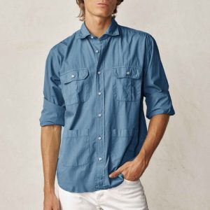 Camisa Guayabera de Popelin - Azul Petróleo