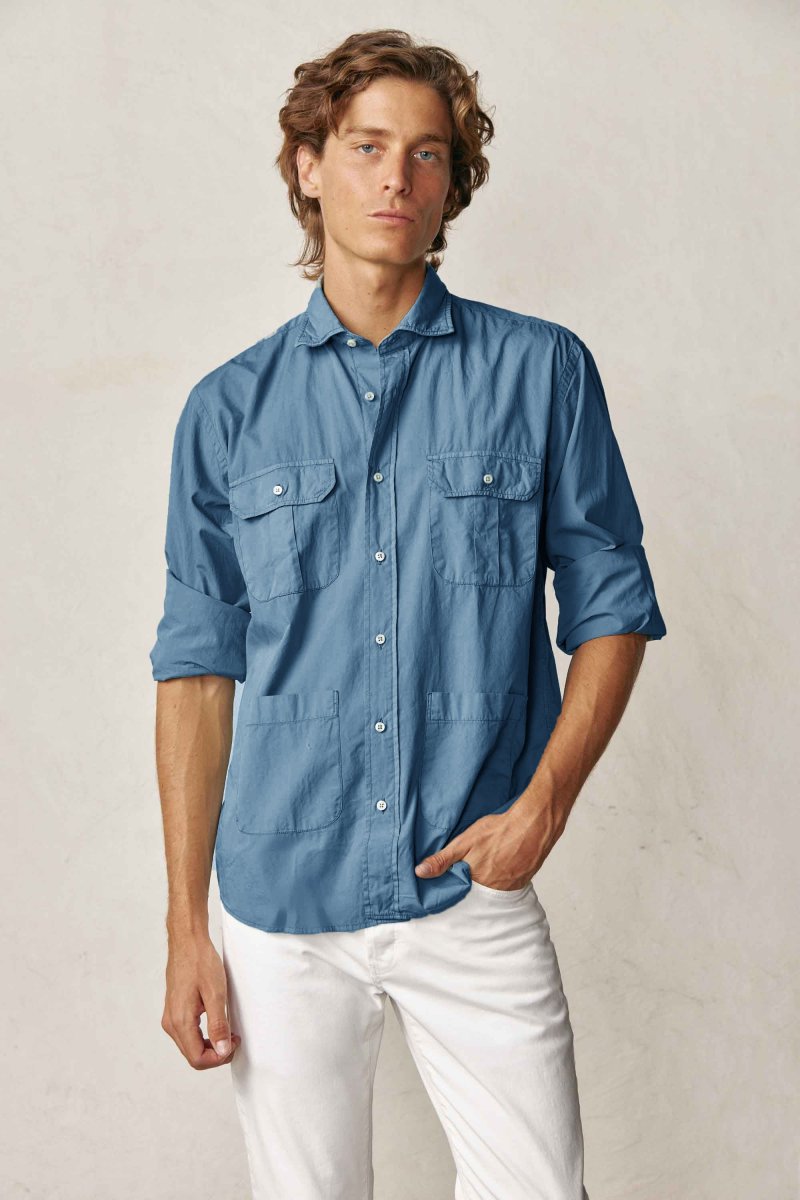 Camisa Guayabera de Popelin - Azul Petróleo