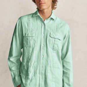 Camisa Guayabera con Jaretas de Lino - Menta