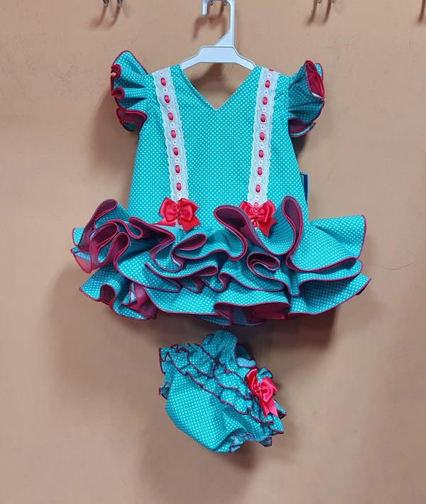 Traje Flamenca Corto Turquesa Modelo Lucia