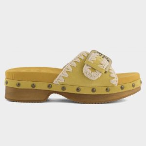 Mou low heel wood clog with buckle CUR