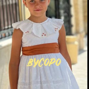 Vestido Plumeti Bordado Lazo Caldera Colección Albaricoque