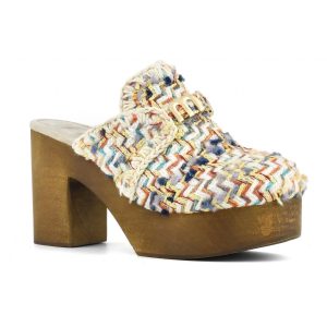 Wool clog metallic logo