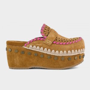 Mou clog leather overstitch cognac