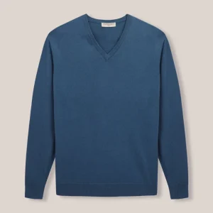 Jersey Cuello Pico Algodón / Cashemere - Azul Petróleo