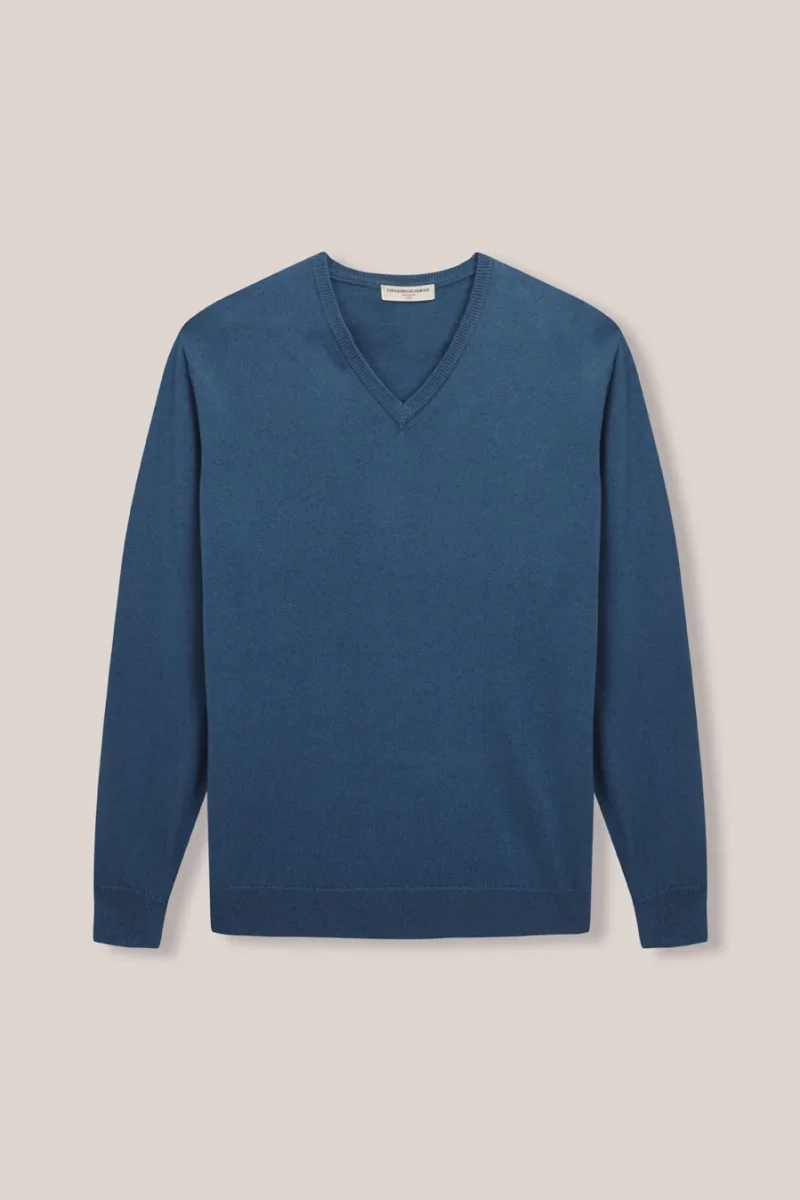 Jersey Cuello Pico Algodón / Cashemere - Azul Petróleo - Imagen 2
