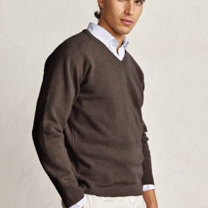 Jersey Cuello Pico Lambswool - Chocolate