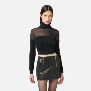 Jersey de cuello alto de punto con logotipo joya