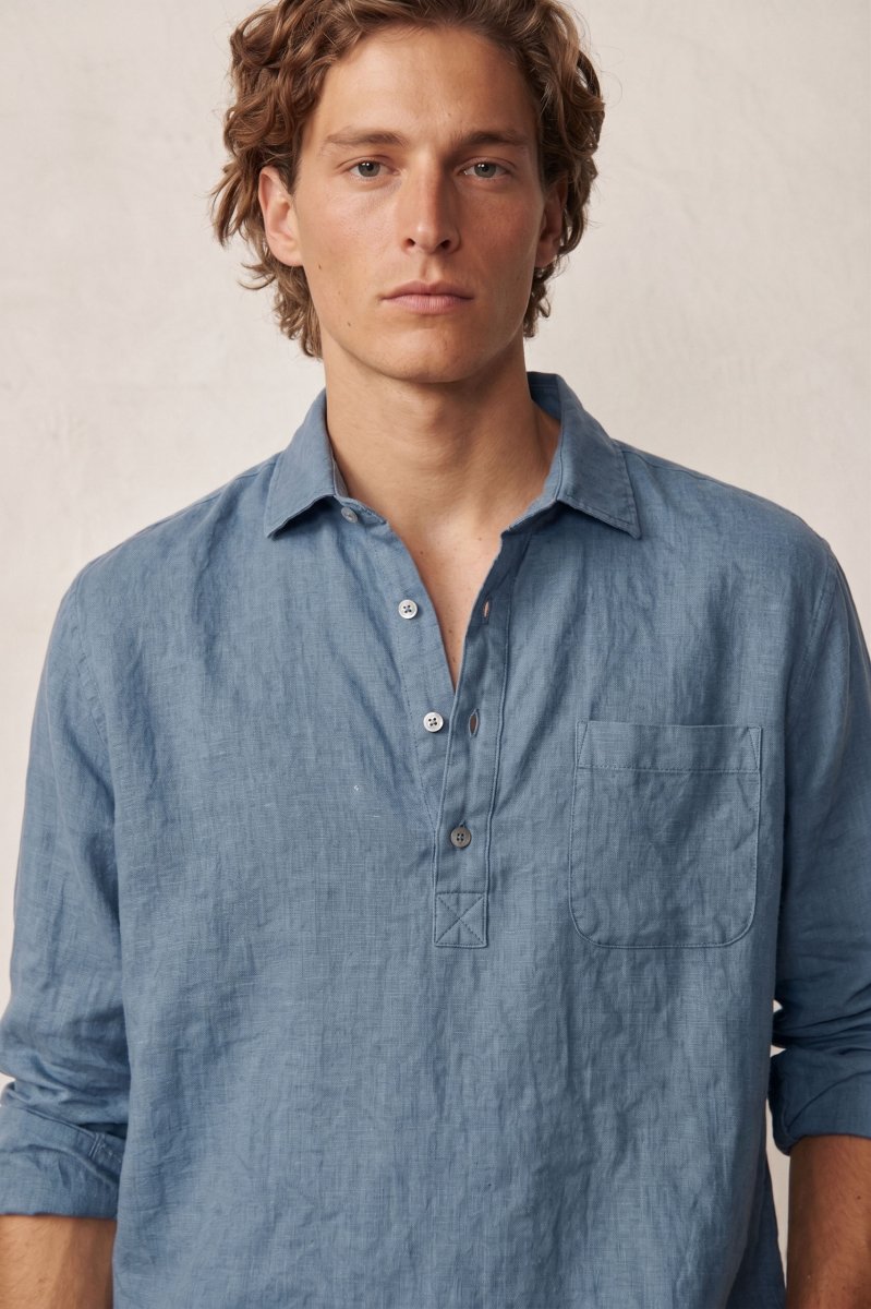 Polera de Lino - Azul (bolsillo) - Imagen 2
