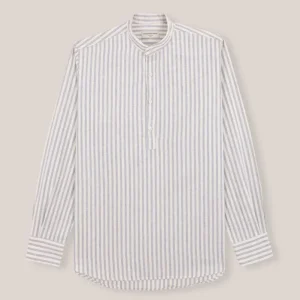 Polera de Algodón Cuello Mao - Crudo Rayas Azules