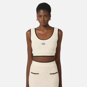 Top de chenilla bouclé con detalles en contraste