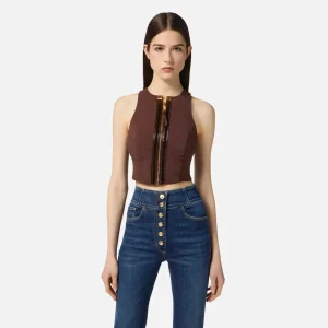 Top de doble crepe con detalles craquelé