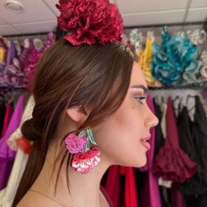 PENDIENTE LALA SOLEA ROJO Y ROSA