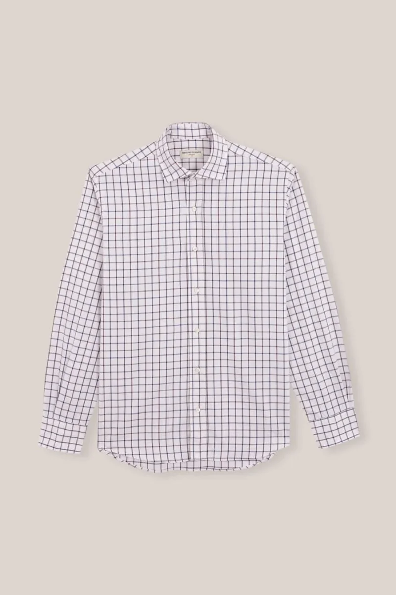 Camisa de Algodón - Viyela Cuadro Azul y Marrón - Imagen 2
