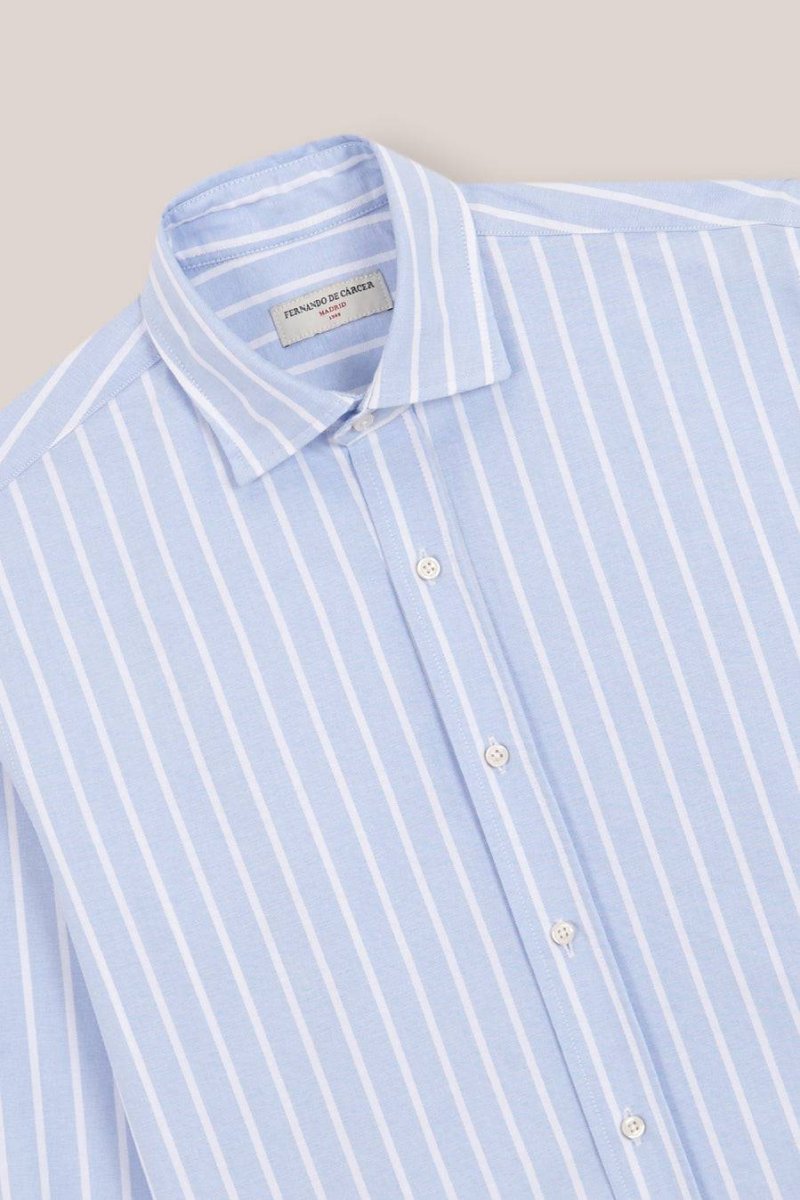 Camisa de Algodón - Oxford Azul Raya Blanca Gruesa - Imagen 3