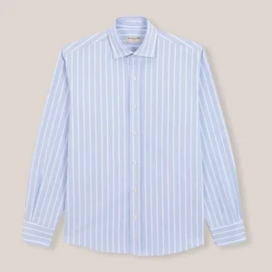 Camisa de Algodón - Oxford Azul Raya Blanca Gruesa