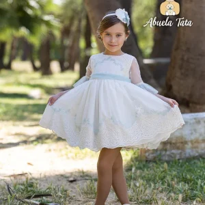 VESTIDO VUELO TUL BORDADO VERDE AGUAMARINA