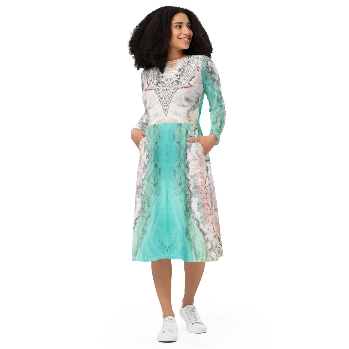 Vestido midi con manga larga all over - Imagen 4