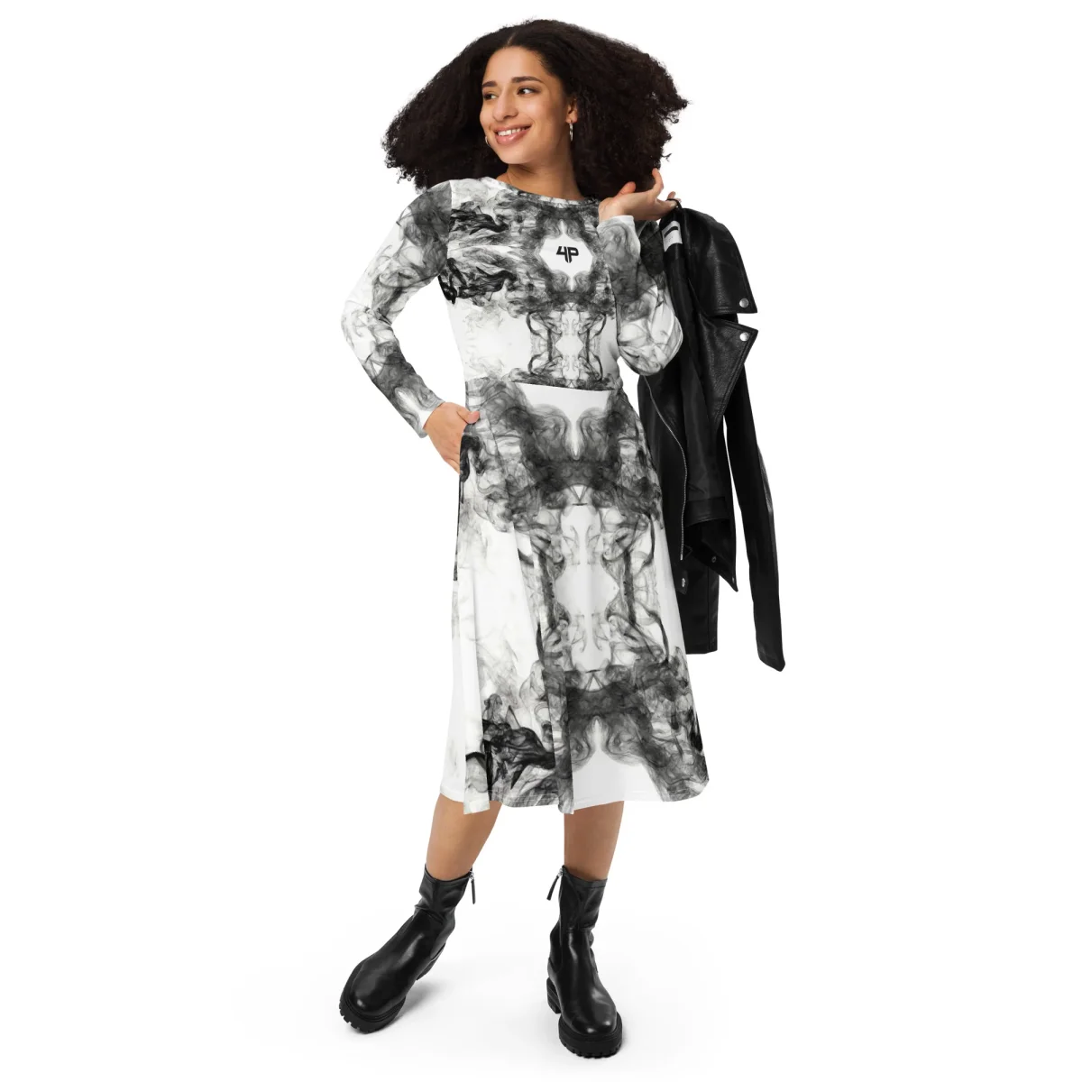 Vestido midi con manga larga all over - Imagen 3