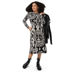 Vestido midi con manga larga all over