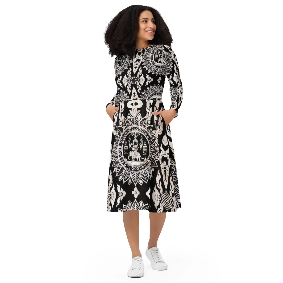 Vestido midi con manga larga all over - Imagen 5