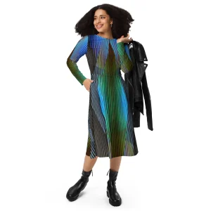 Vestido midi con manga larga all over