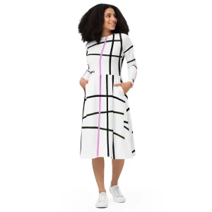 Vestido midi con manga larga all over