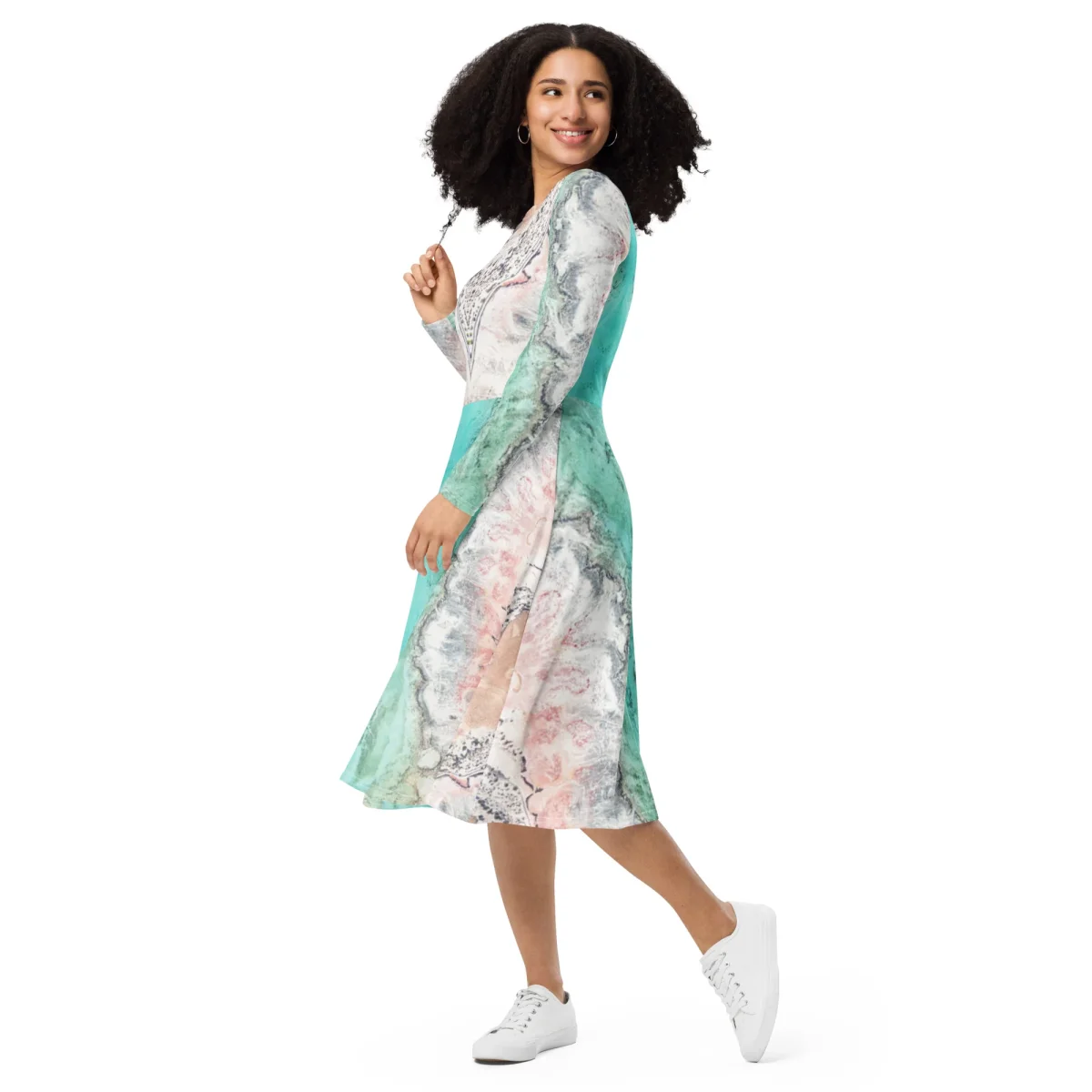 Vestido midi con manga larga all over - Imagen 5