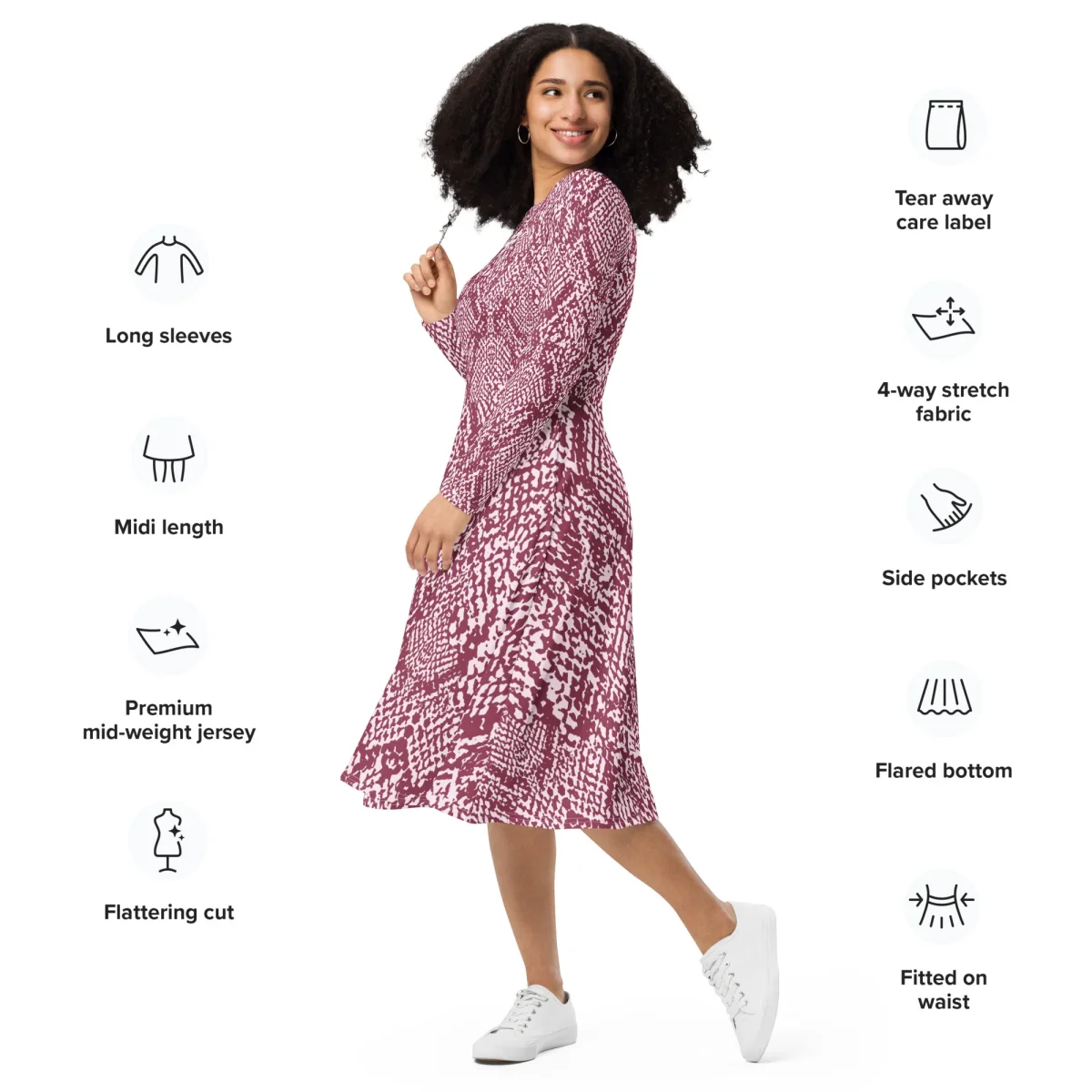 Vestido midi con manga larga
