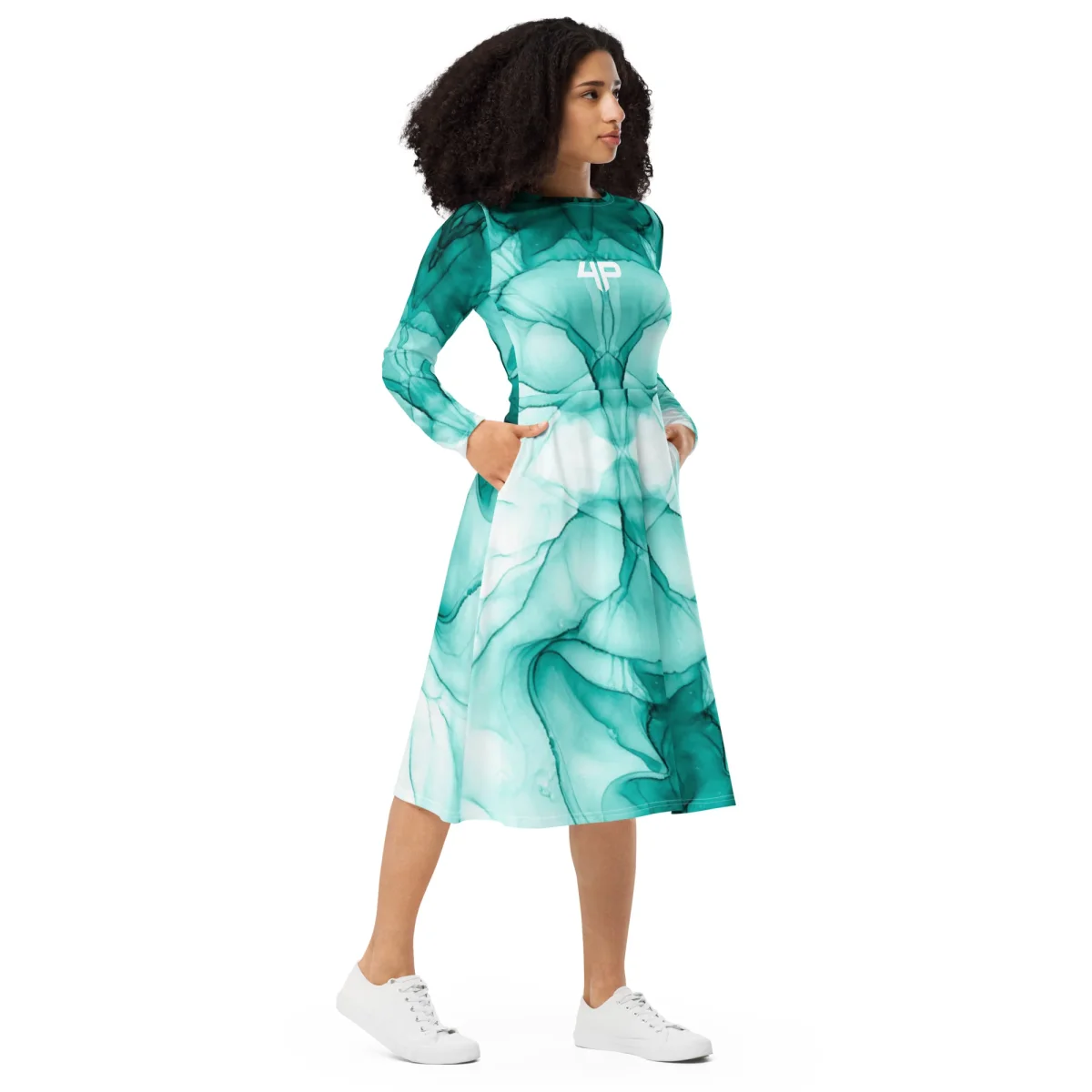 Vestido midi con manga larga all over - Imagen 7