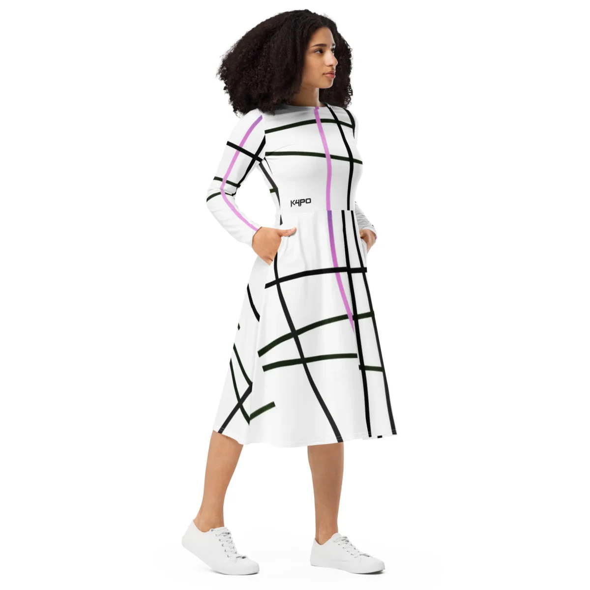 Vestido midi con manga larga all over - Imagen 8