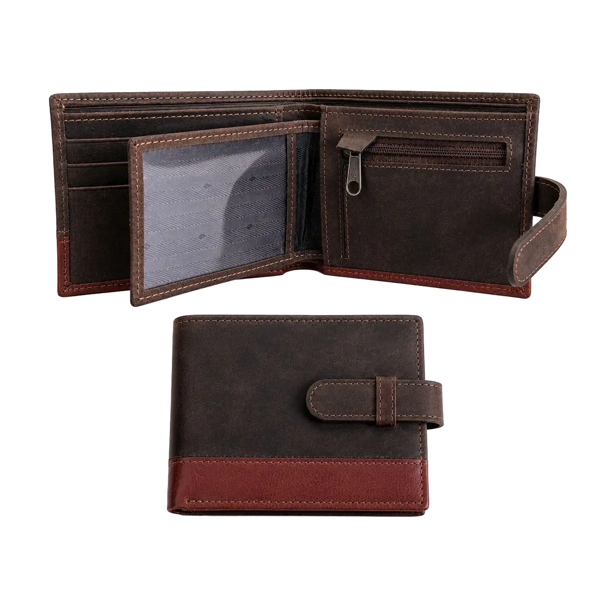 Billetera de Cuero Engrasado con Broche y Monedero - Imagen 4