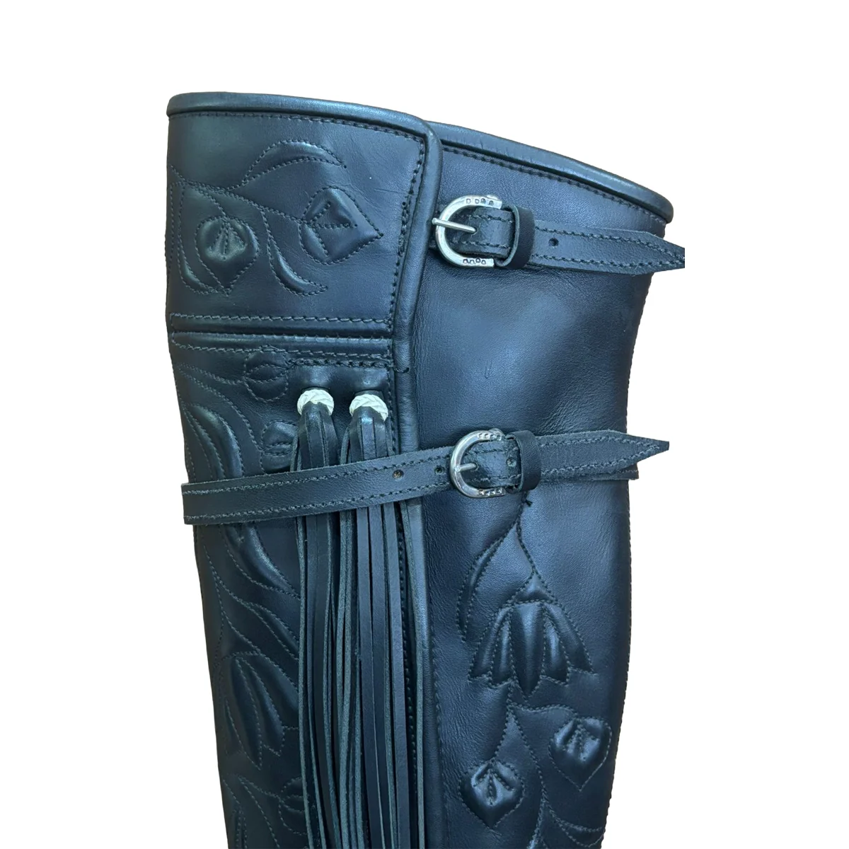 Bota fina de cuero modelo recto con dibujo flor - Imagen 3