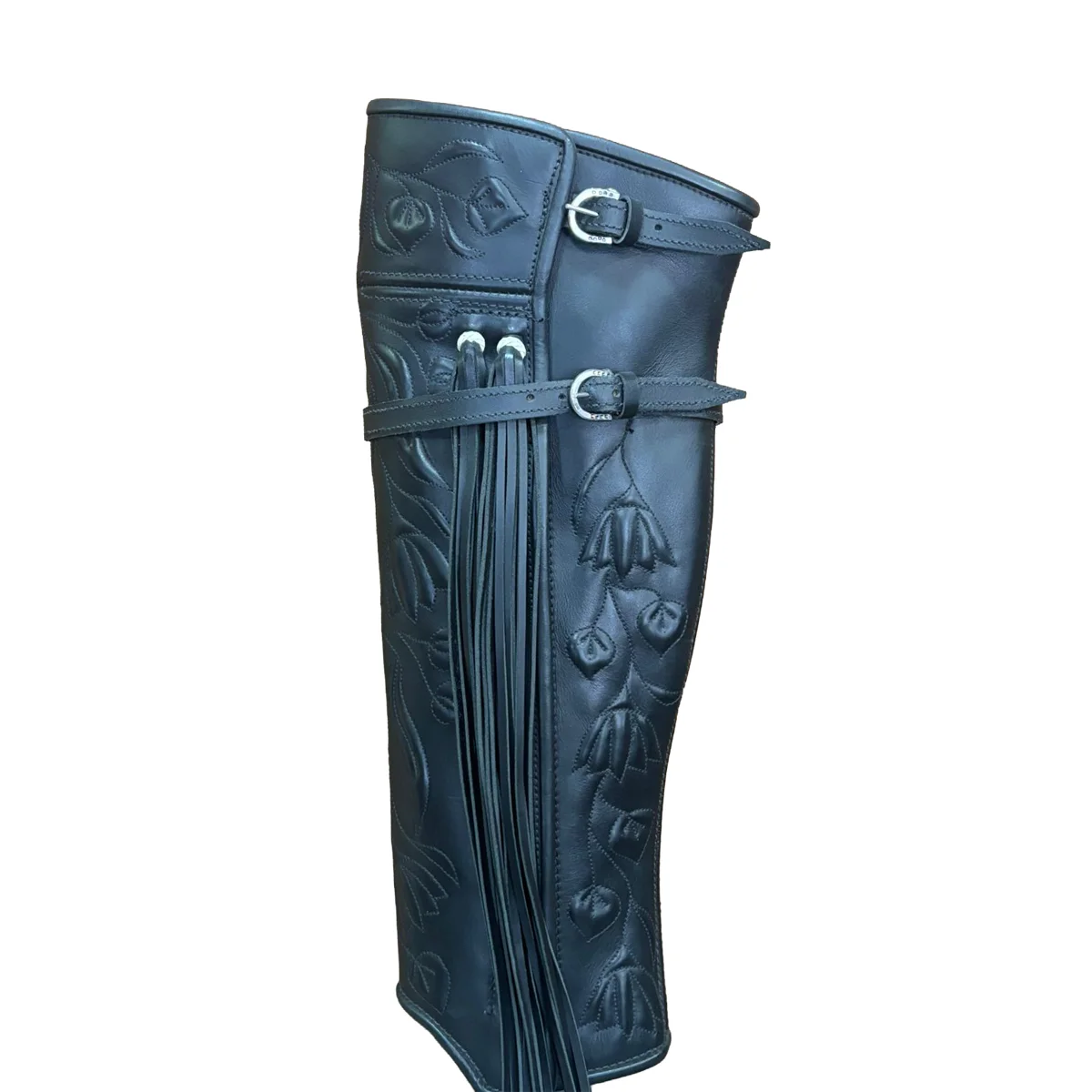 Bota fina de cuero modelo recto con dibujo flor