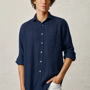 Camisa de Lino - Azul Marino (Bolsillo)