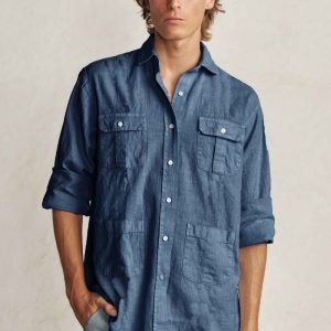 Camisa Guayabera de Lino - Azul Marino