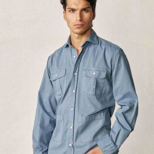 Camisa de Popelín Cuatro Bolsillos - Azul Petróleo