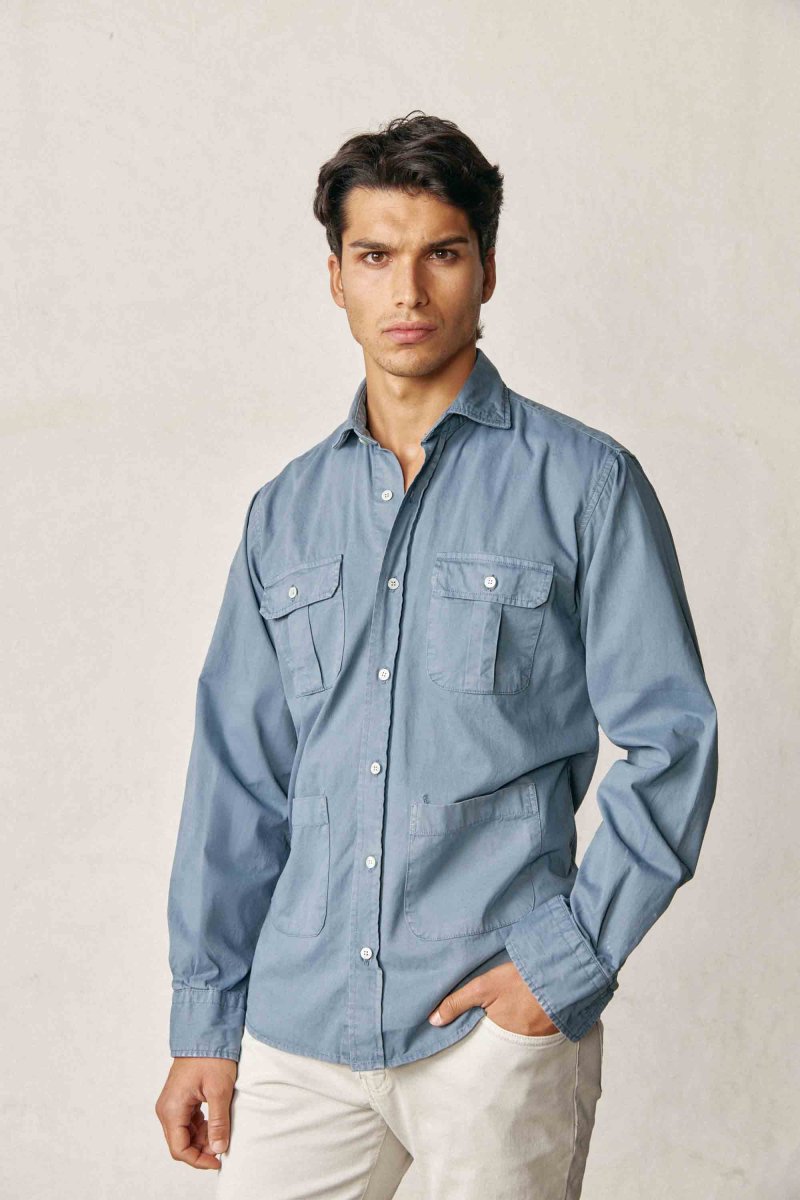 Camisa de Popelín Cuatro Bolsillos - Azul Petróleo