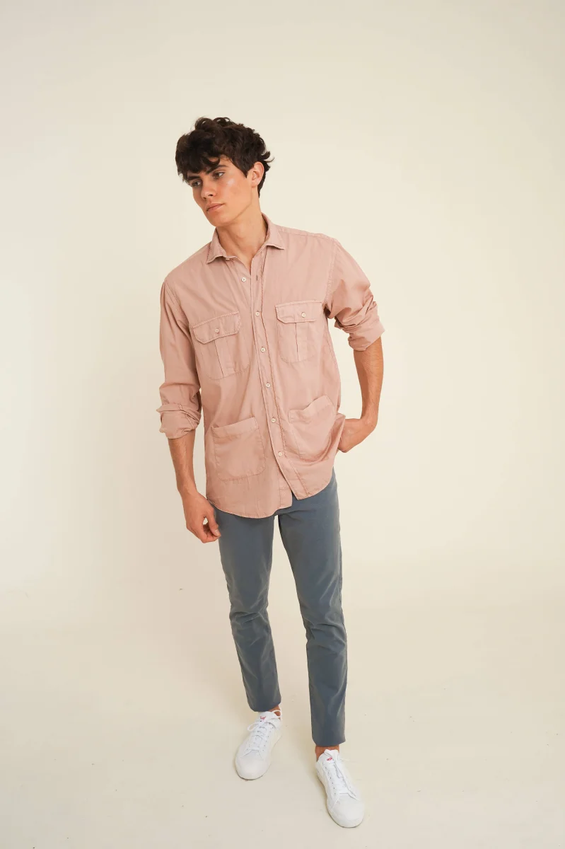 Camisa De Popelín Cuatro Bolsillos - Rosa