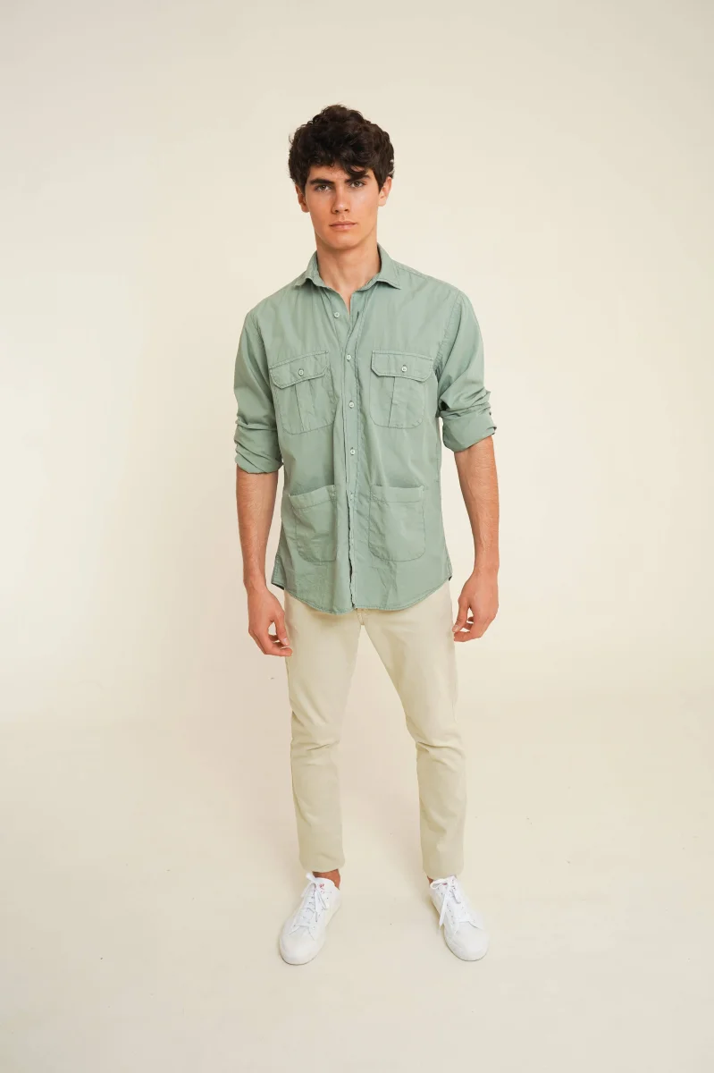 Camisa De Popelín Cuatro Bolsillos - Verde - Imagen 2