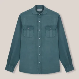 Camisa de Lino Dos Bolsillos - Verde Petróleo