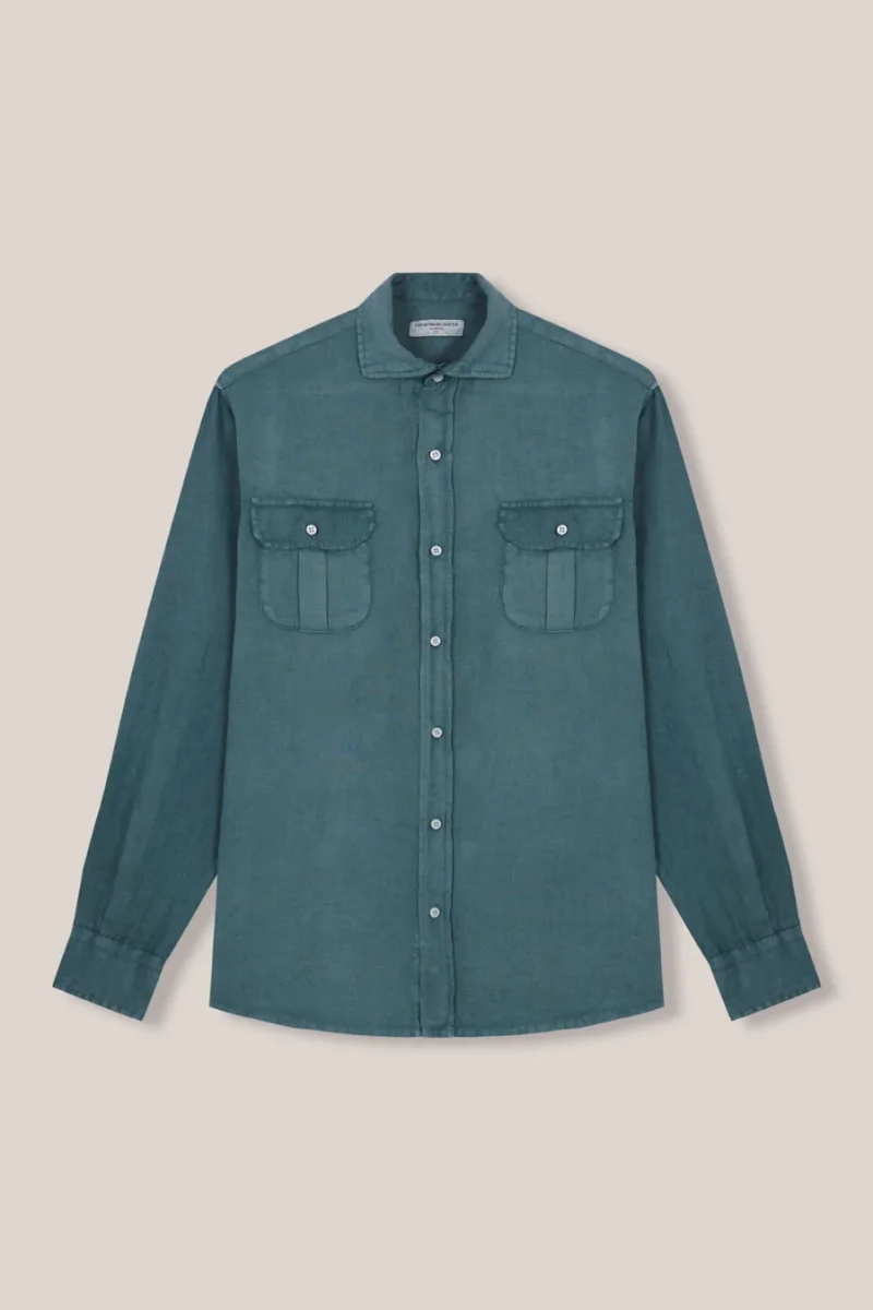 Camisa de Lino Dos Bolsillos - Verde Petróleo
