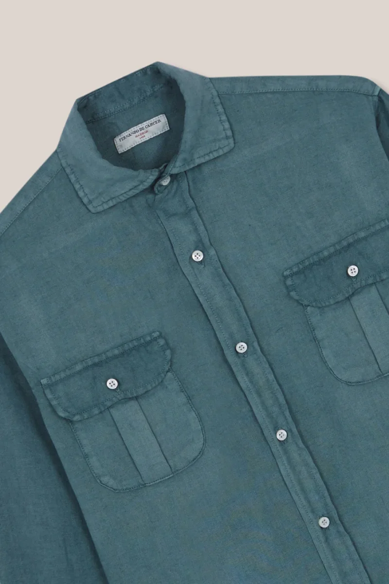 Camisa de Lino Dos Bolsillos - Verde Petróleo - Imagen 3