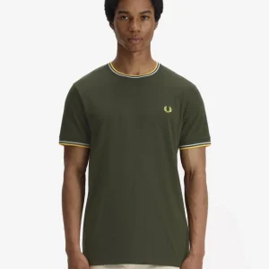 Camiseta FRED PERRYM1588 - Hunting Green/Light Ice/Lemon Bar