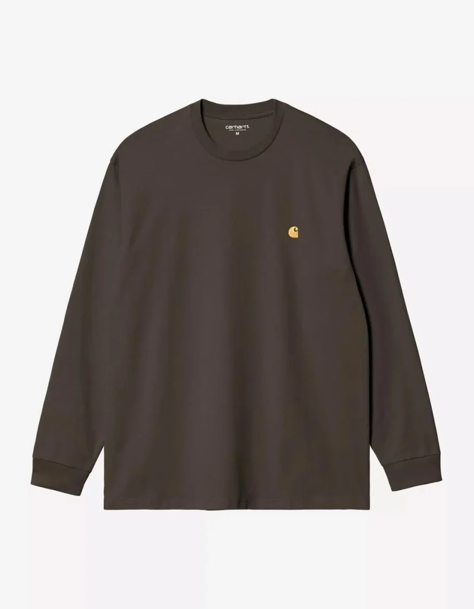 Camiseta Manga Larga CARHARTT WIP CHASE - Shungite / Gold - Imagen 5