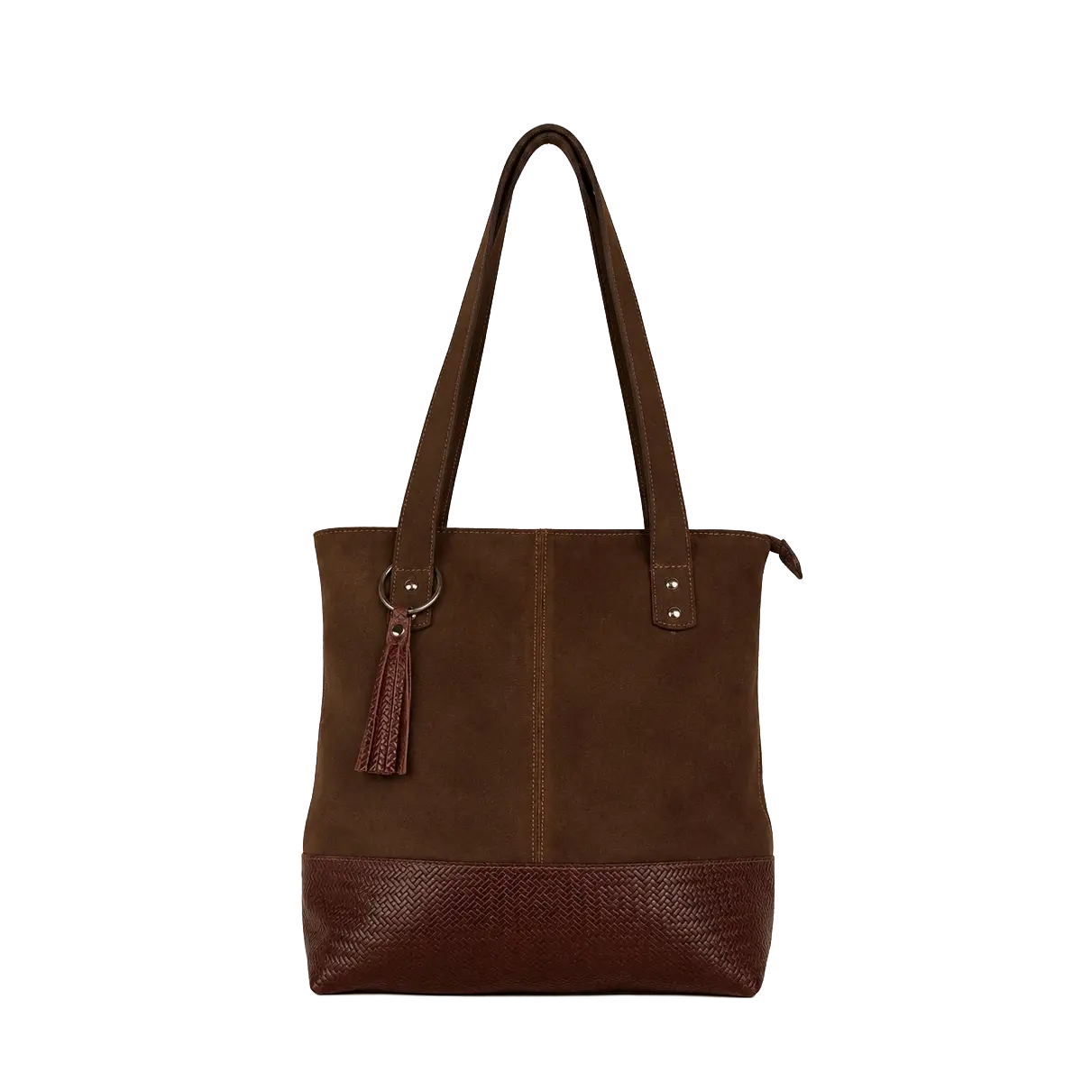 Cartera de Cuero Café Oscuro con Detalles Trenzados