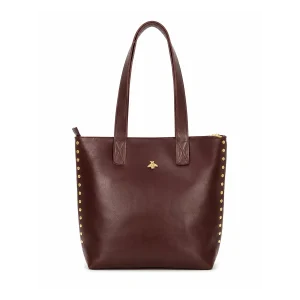 Cartera de Cuero Café con Tachas Doradas