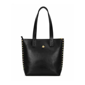 Cartera de Cuero Negro con Tachas Doradas
