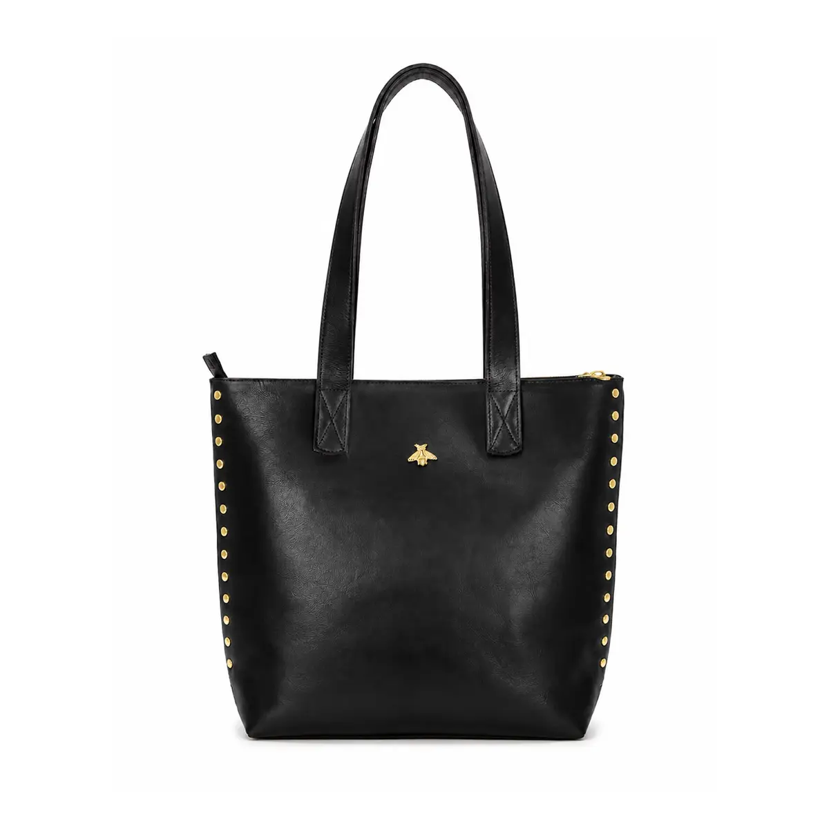 Cartera de Cuero Negro con Tachas Doradas