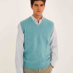 Chaleco Cuello Pico Lambswool - Turquesa